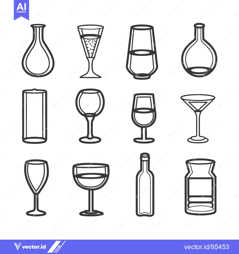 Premium Vector of Set of Line Icons for Different Types of Glassware