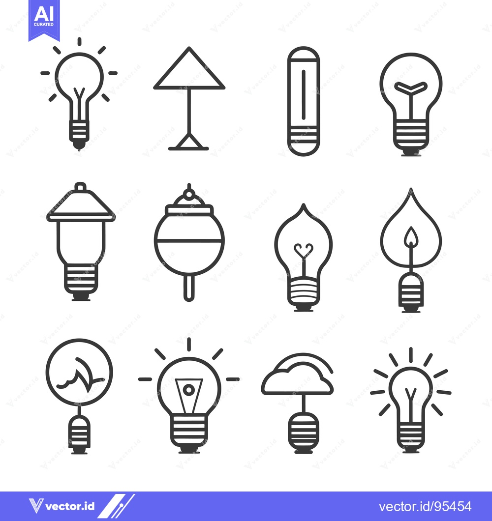 Premium Vector dari Set of Line Icons for Different Types of Light Bulbs