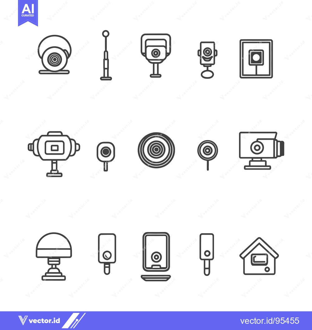 Premium Vector dari Set of Line Icons for Different Types of Surveillance Cameras