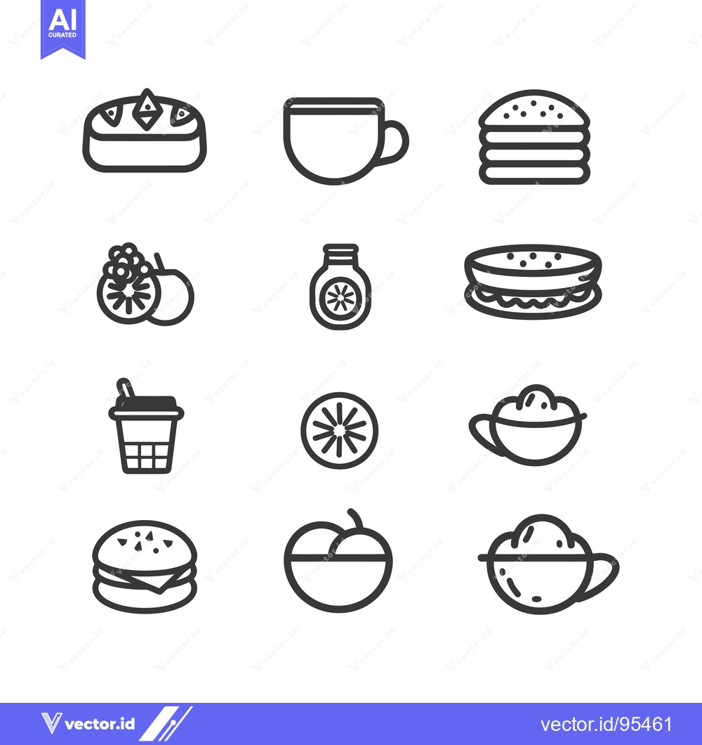 Premium Vector of Set of Line Icons for Food and Drink Items