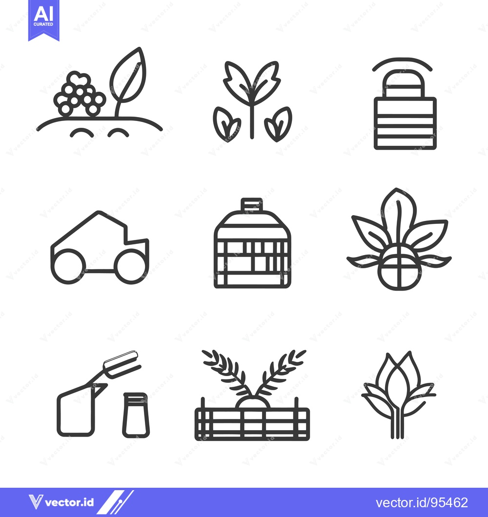Premium Vector dari Set of Line Icons for Gardening, Agriculture, and Plants