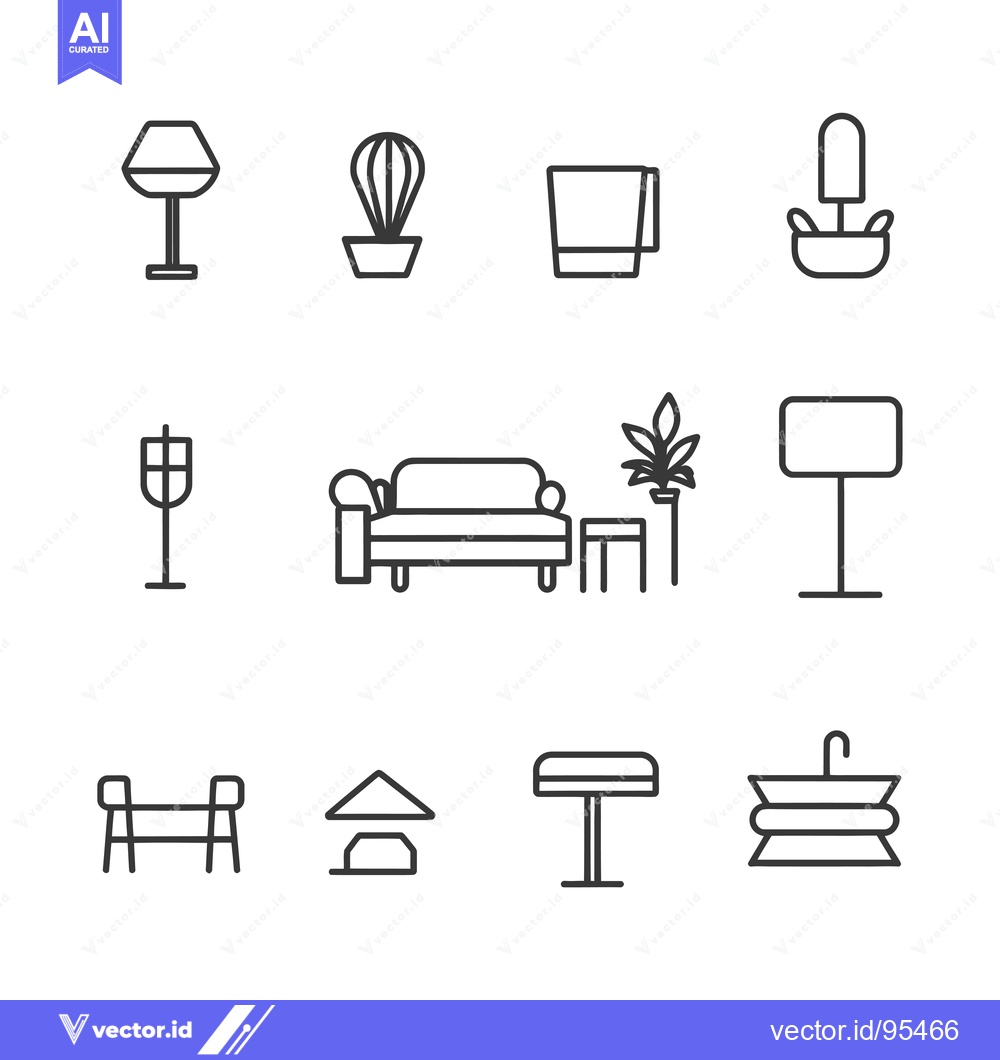 Premium Vector of Set of Line Icons for Home and Living Room Furniture