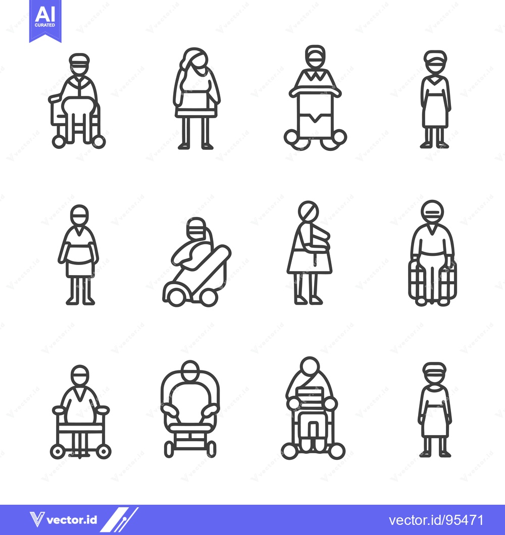 Premium Vector dari Set of Line Icons for People with Disabilities and Their Assistants