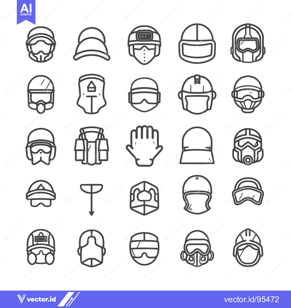 Premium Vector of Set of Line Icons for Protective Headwear and Gear
