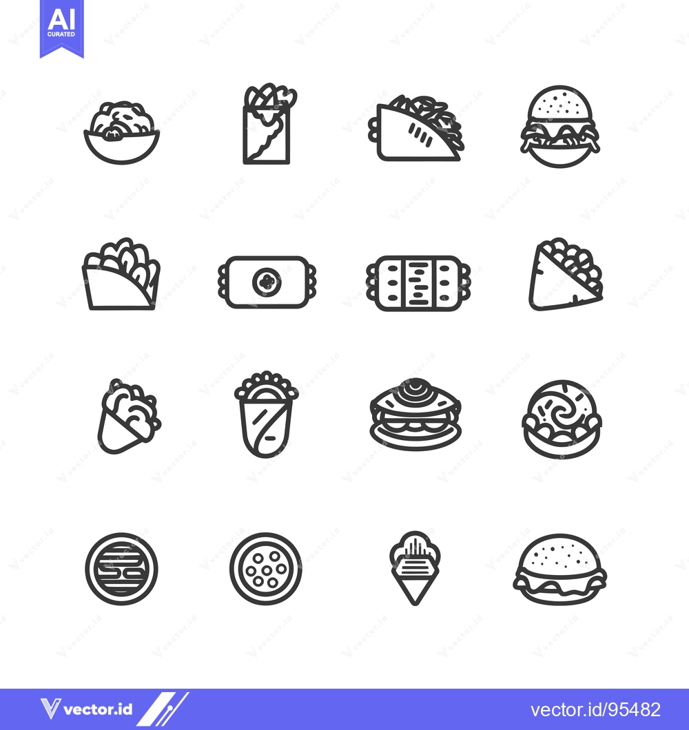 Premium Vector dari Set of Line Icons for Various Fast Food Dishes