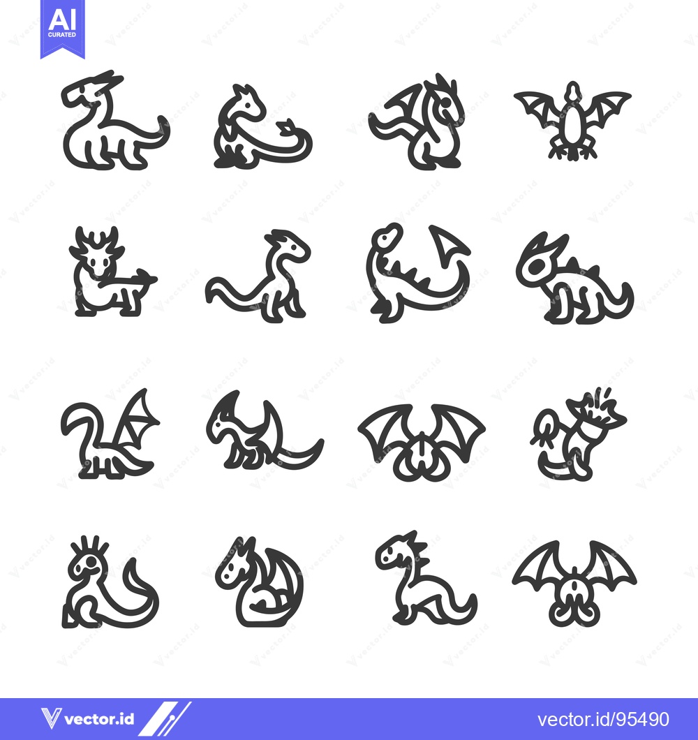 Premium Vector of Set of Line Icons Illustrating Various Dragon Styles