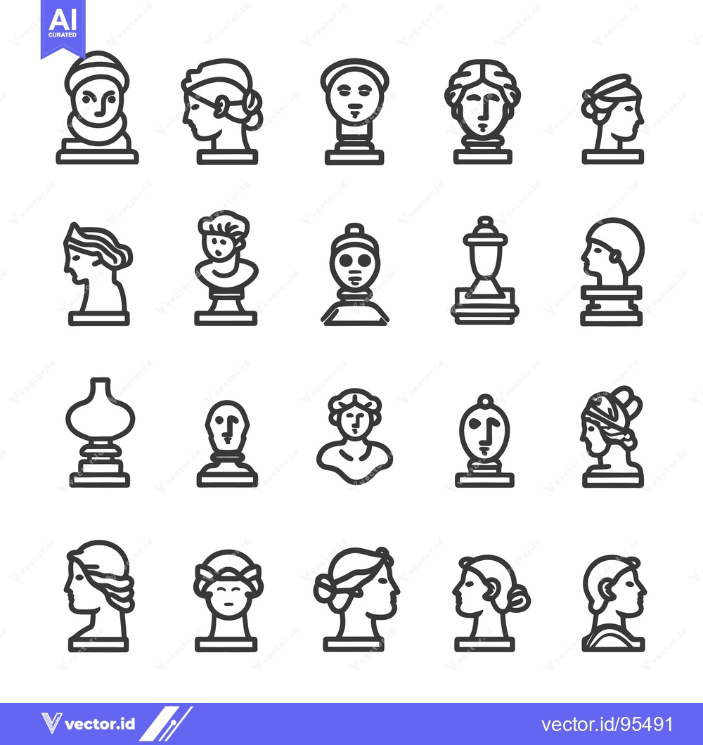 Premium Vector of Set of Line Icons of Ancient Greek Sculptures and Busts