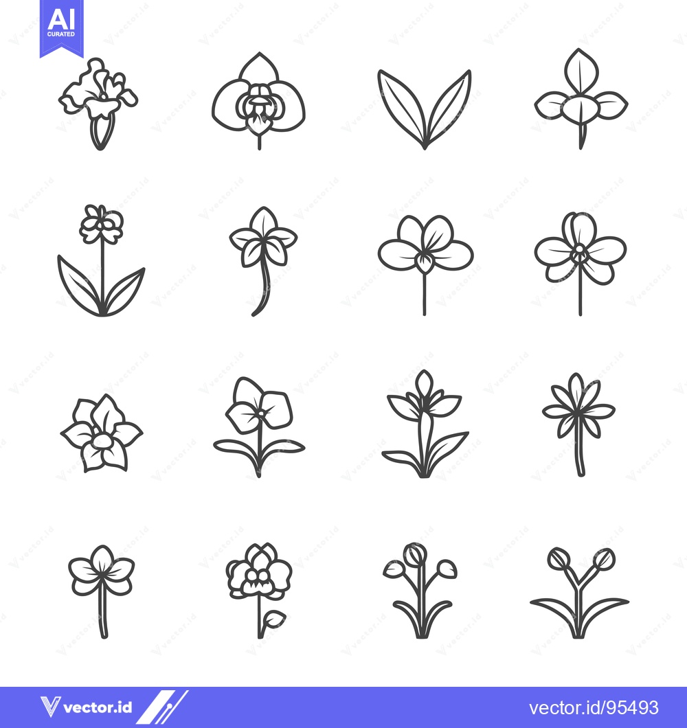 Premium Vector dari Set of Line Icons of Different Flowers
