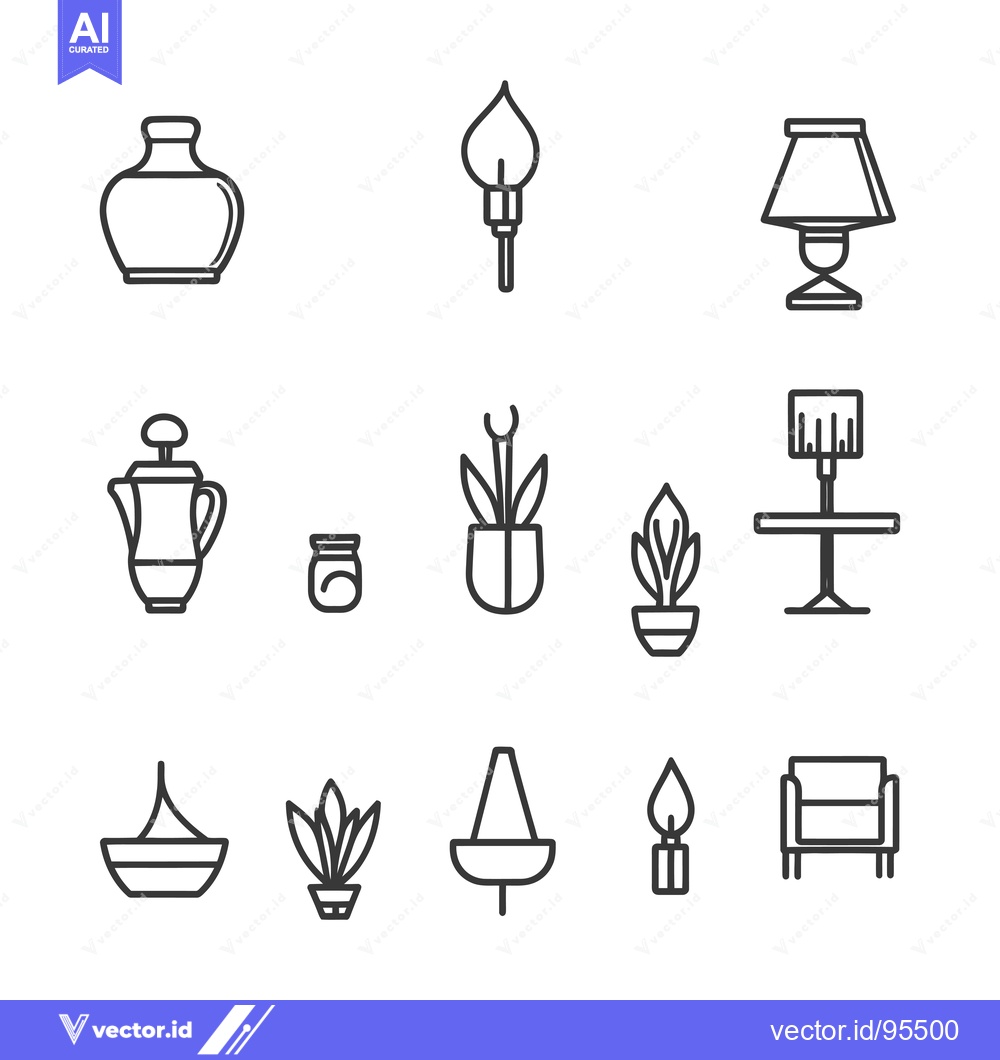 Premium Vector dari Set of Line Icons of Home Furnishings and Decor