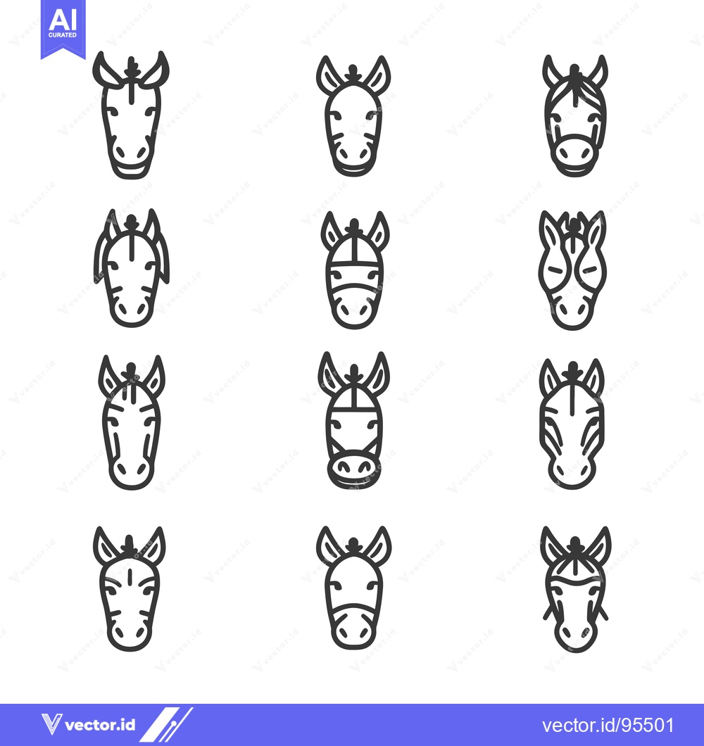 Premium Vector dari Set of Line Icons of Horse and Zebra Heads