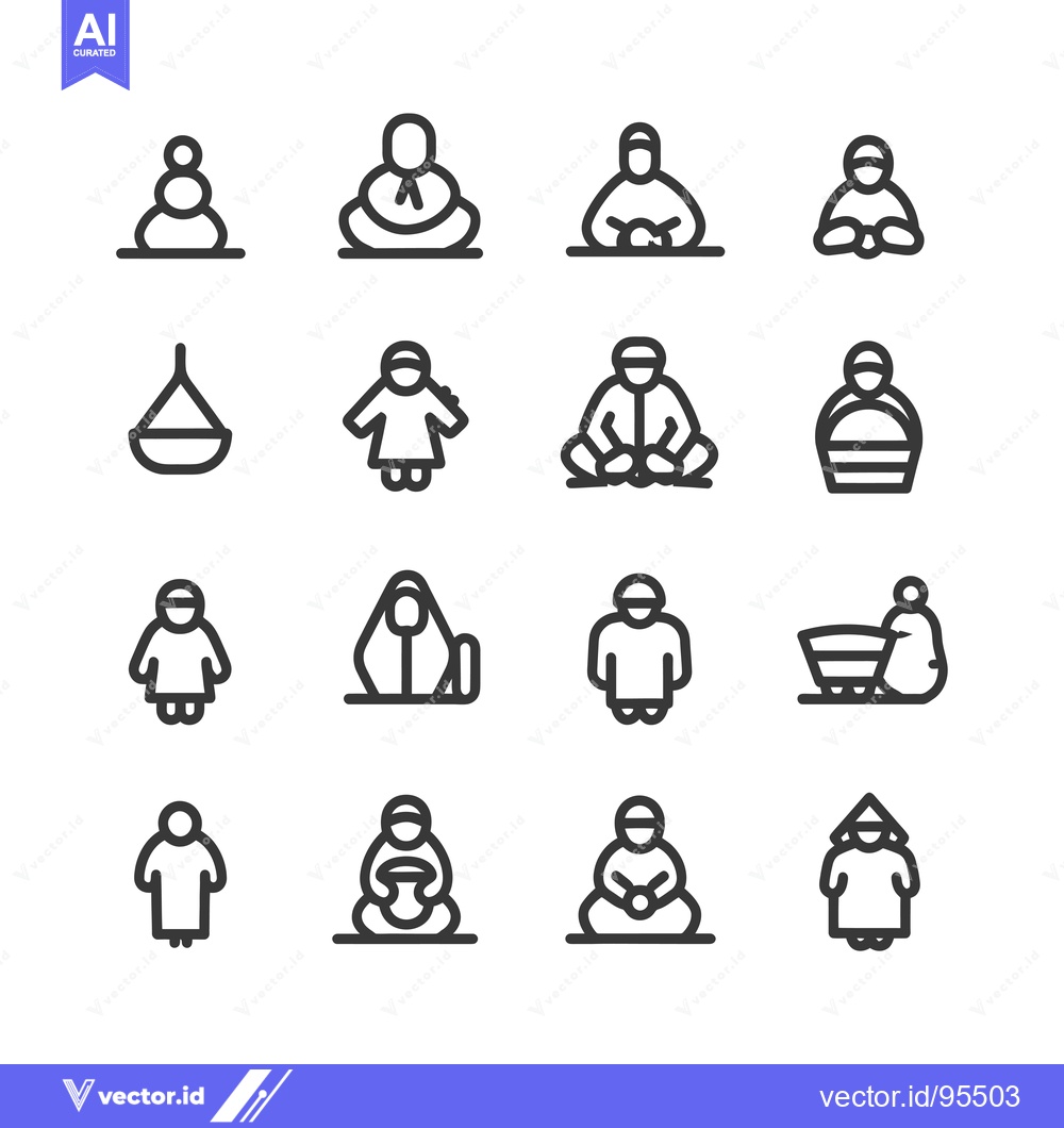 Premium Vector dari Set of Line Icons of People in Different Positions and Clothes