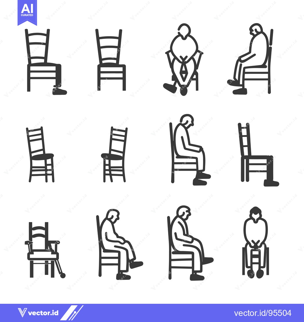 Premium Vector of Set of Line Icons of People Sitting in Chairs and Wheelchairs