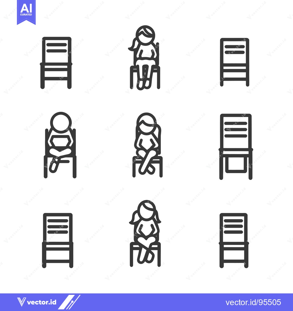 Premium Vector of Set of Line Icons of People Sitting on Chairs
