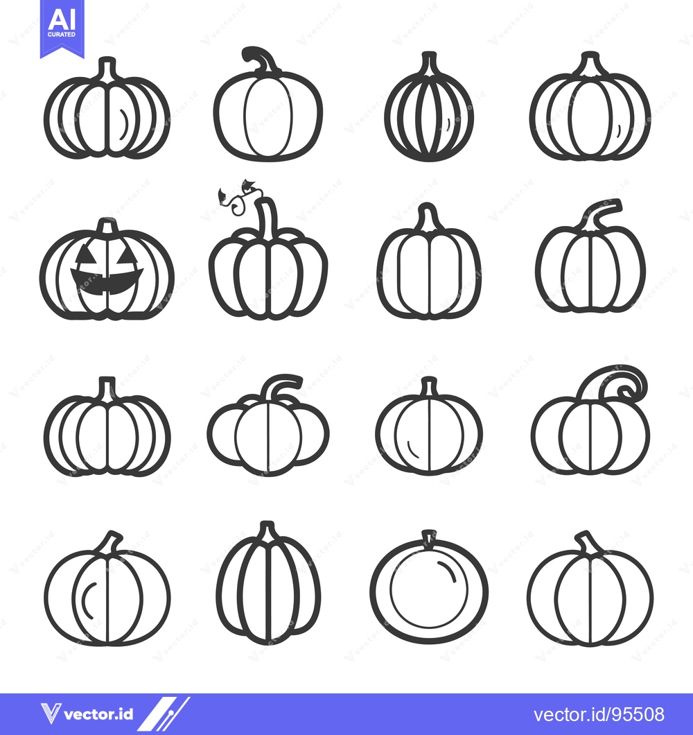 Premium Vector of Set of Line Icons of Pumpkins for Halloween