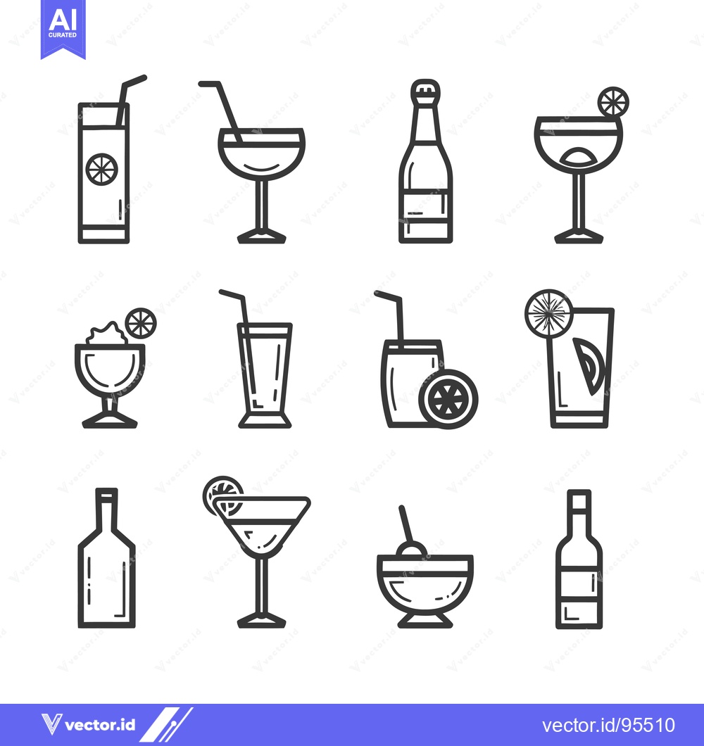 Premium Vector dari Set of Line Icons of Various Drinks and Bottles