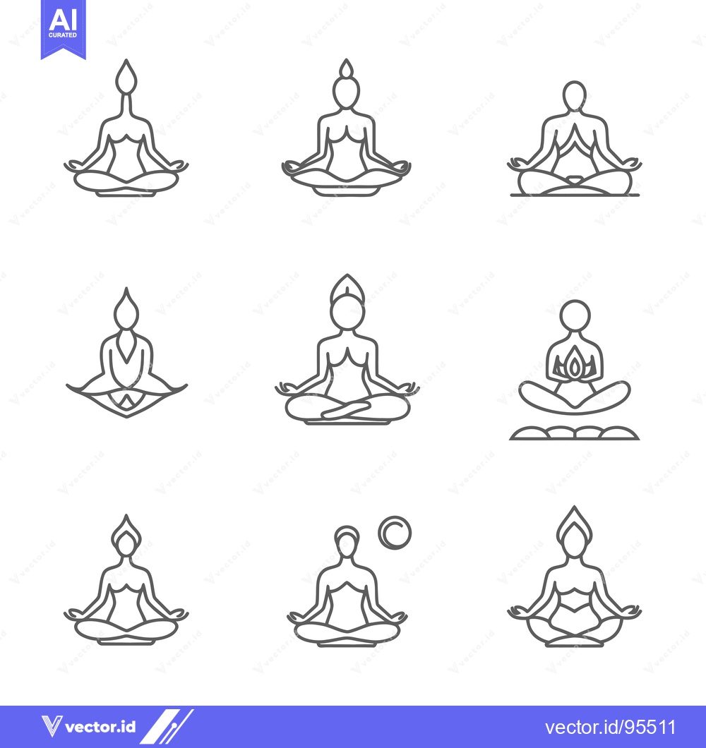 Premium Vector dari Set of Line Icons of Women Practicing Yoga in Meditation Poses