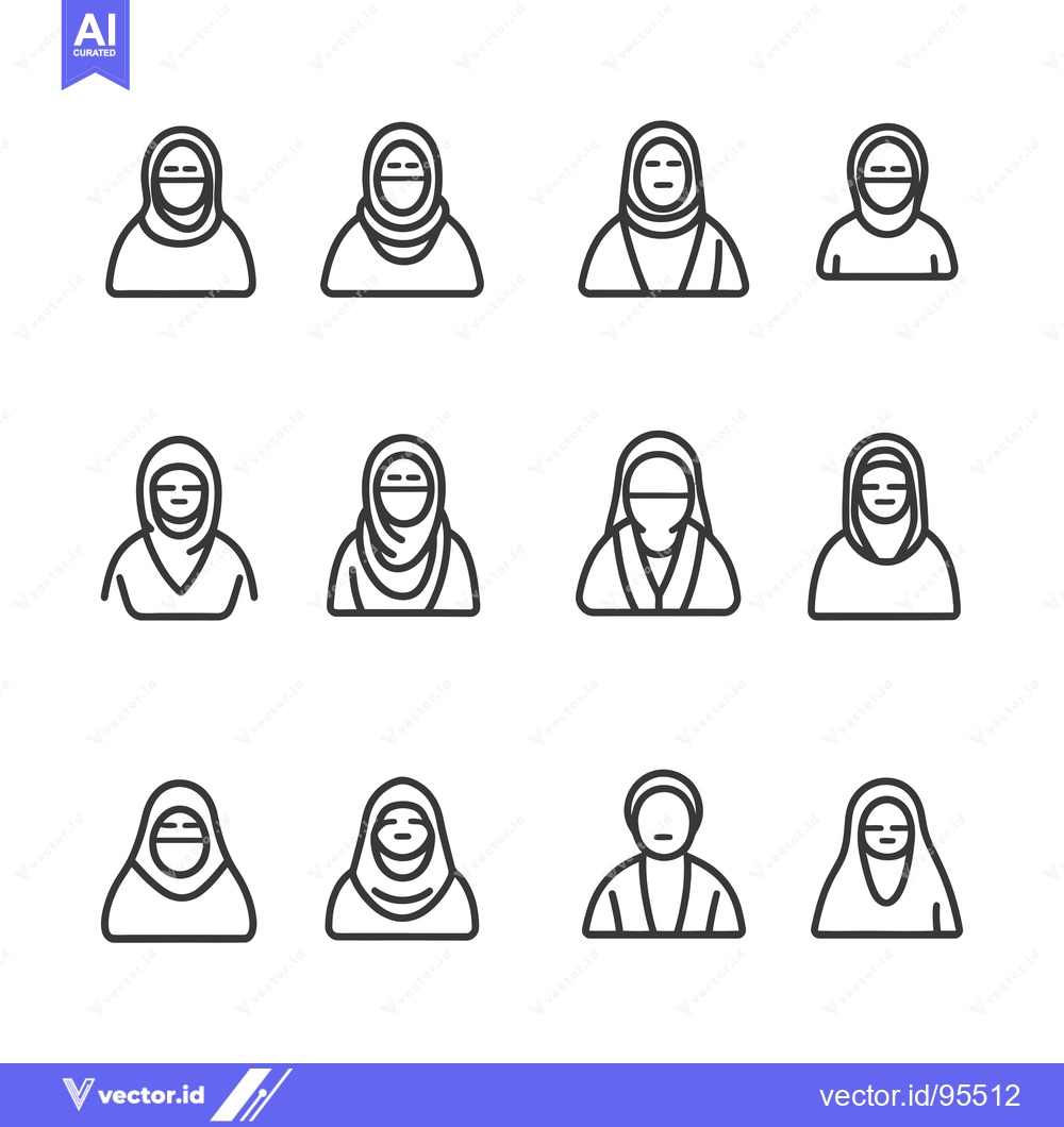 Premium Vector of Set of  Line Icons of Women Wearing Hijabs