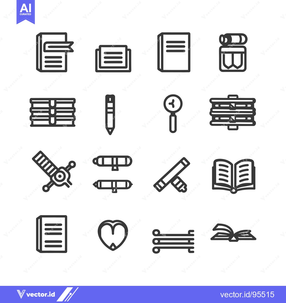Premium Vector dari Set of Line Icons Related to Books and Reading