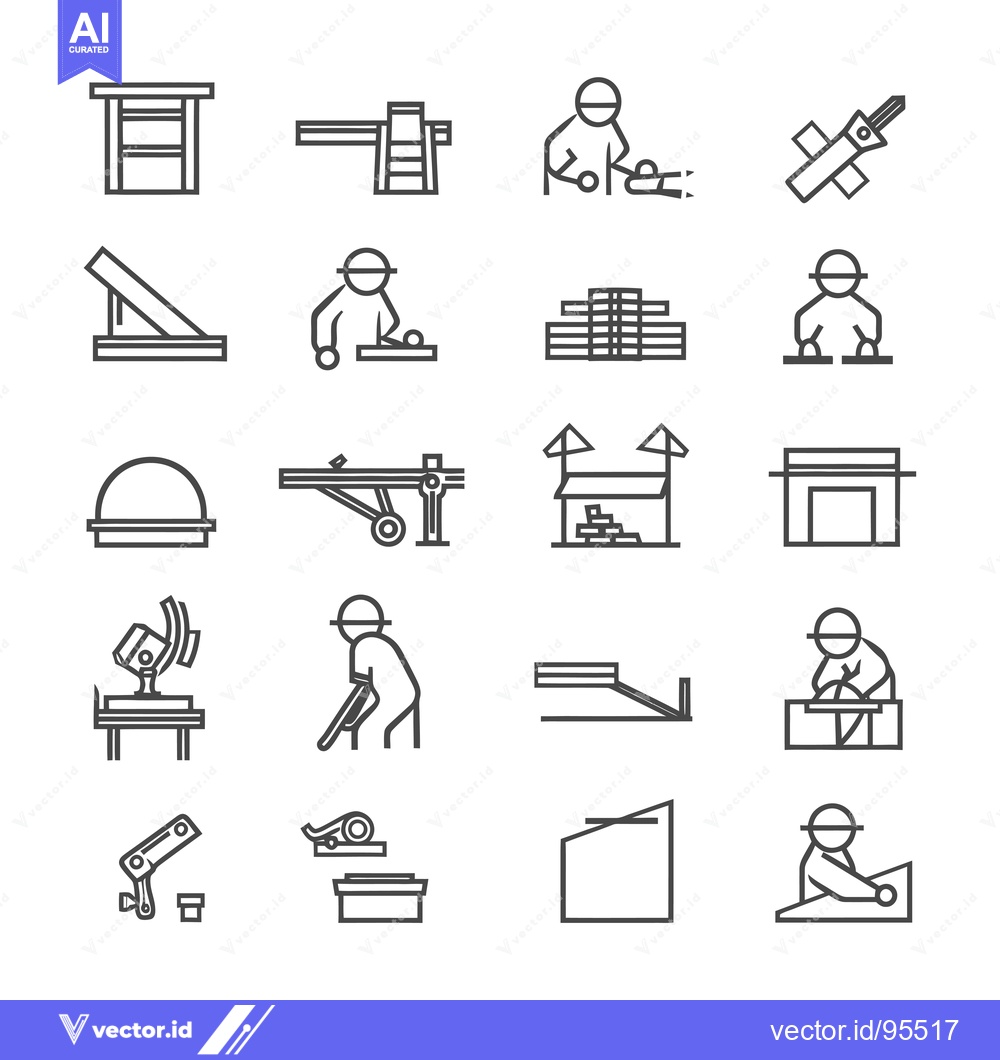 Premium Vector of Set of Line Icons Related to Construction and Carpentry