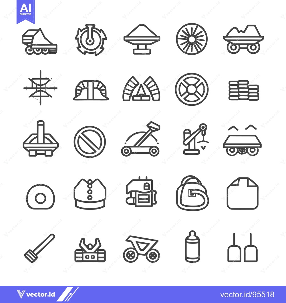 Premium Vector of Set of Line Icons Related to Construction, Machinery and Tools