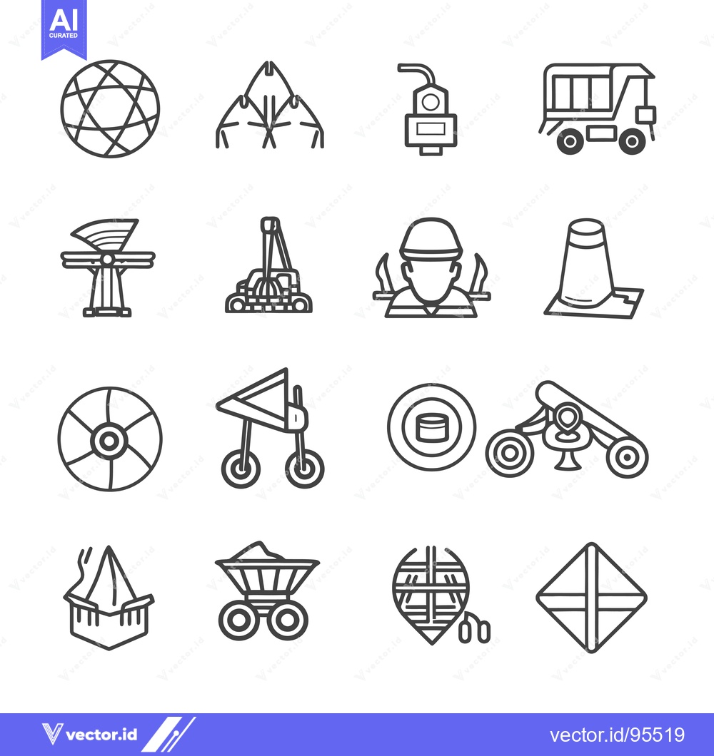 Premium Vector dari Set of Line Icons Related to Construction, Mining, and Industrial Work