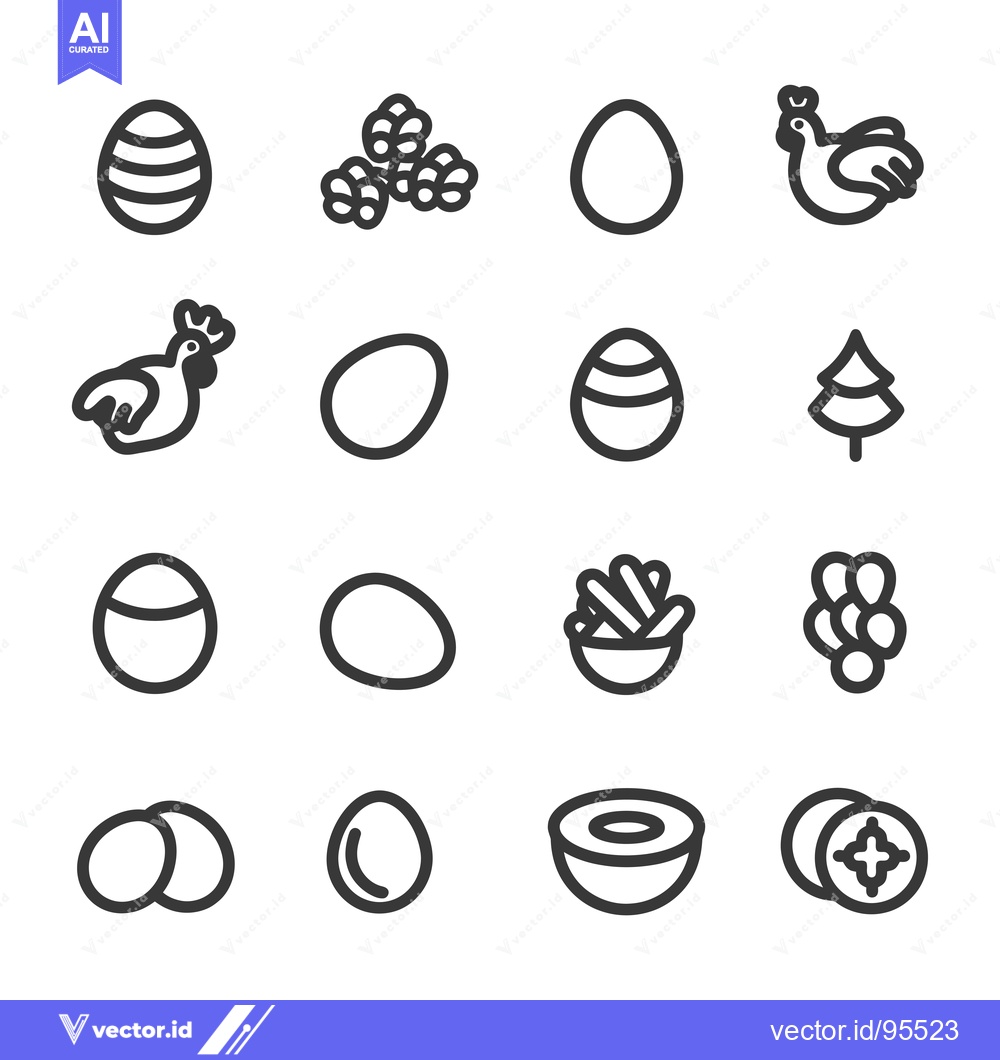 Premium Vector of Set of Line Icons Related to Eggs and Chickens