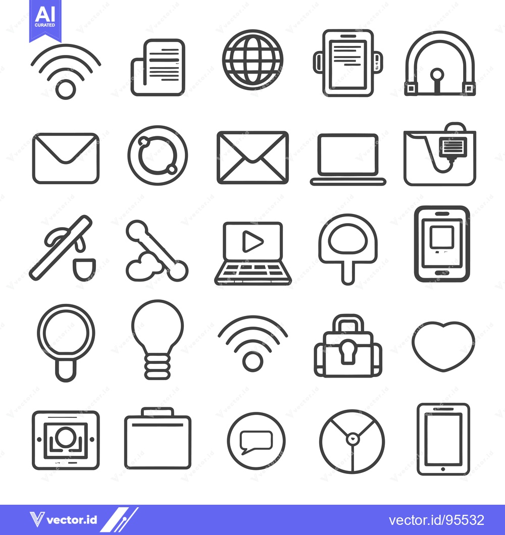 Premium Vector dari Set of Line Icons Related to Internet and Technology
