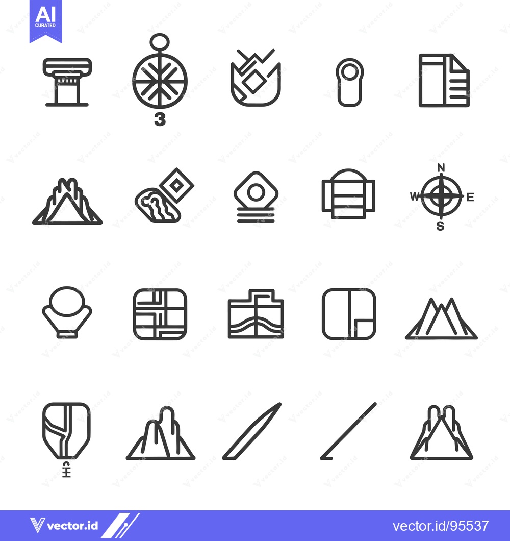 Premium Vector dari Set of line icons related to mountains and navigation