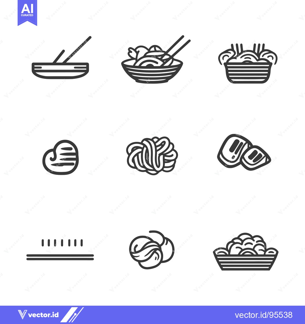 Premium Vector of Set of Line Icons Related to Noodles and Pasta