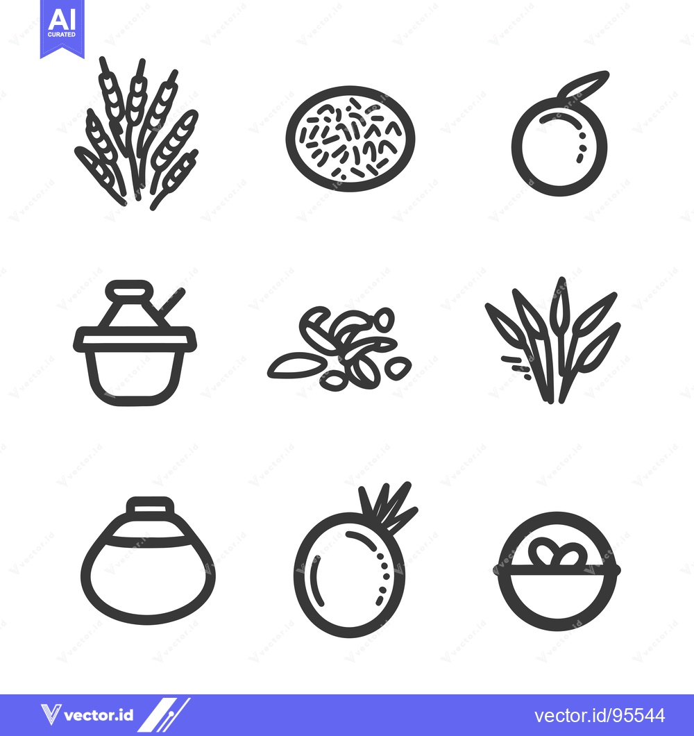 Premium Vector of Set of Line Icons Related to Rice and Grains