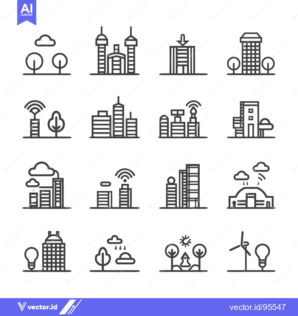 Premium Vector dari Set of line icons related to smart city and urban life