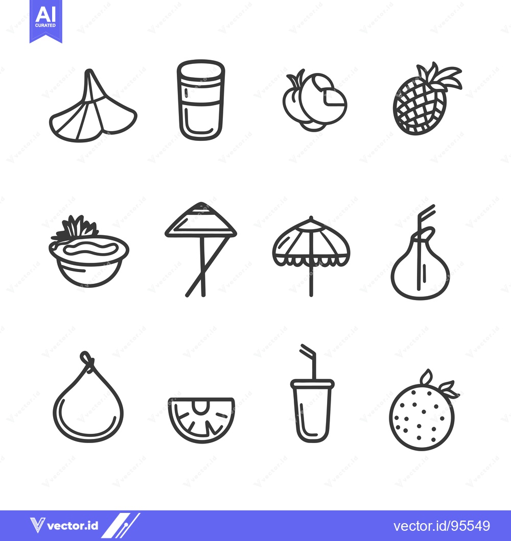 Premium Vector dari Set of Line Icons Related to Summer and Beach
