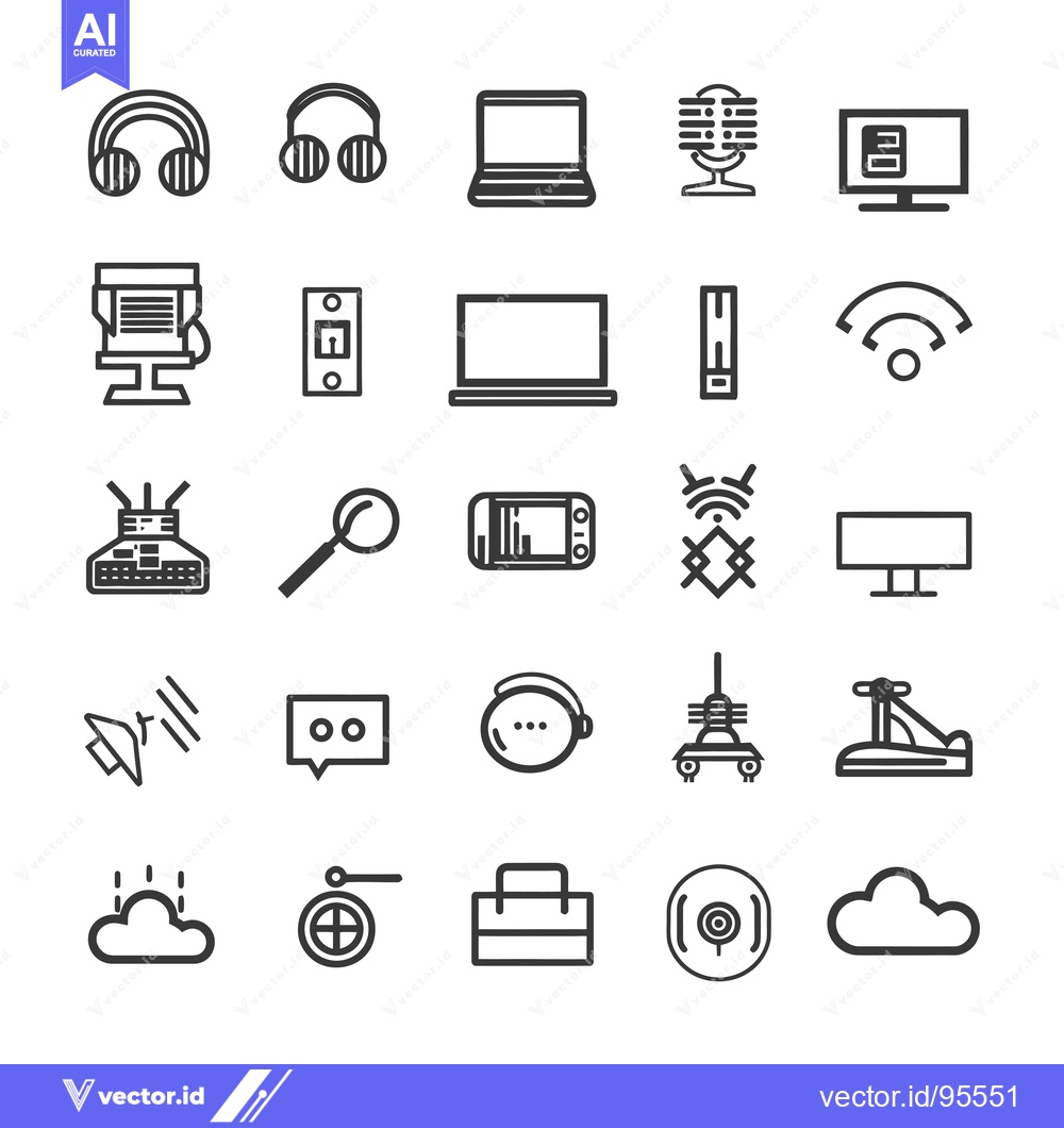 Premium Vector dari Set of Line Icons Related to Technology and Electronics