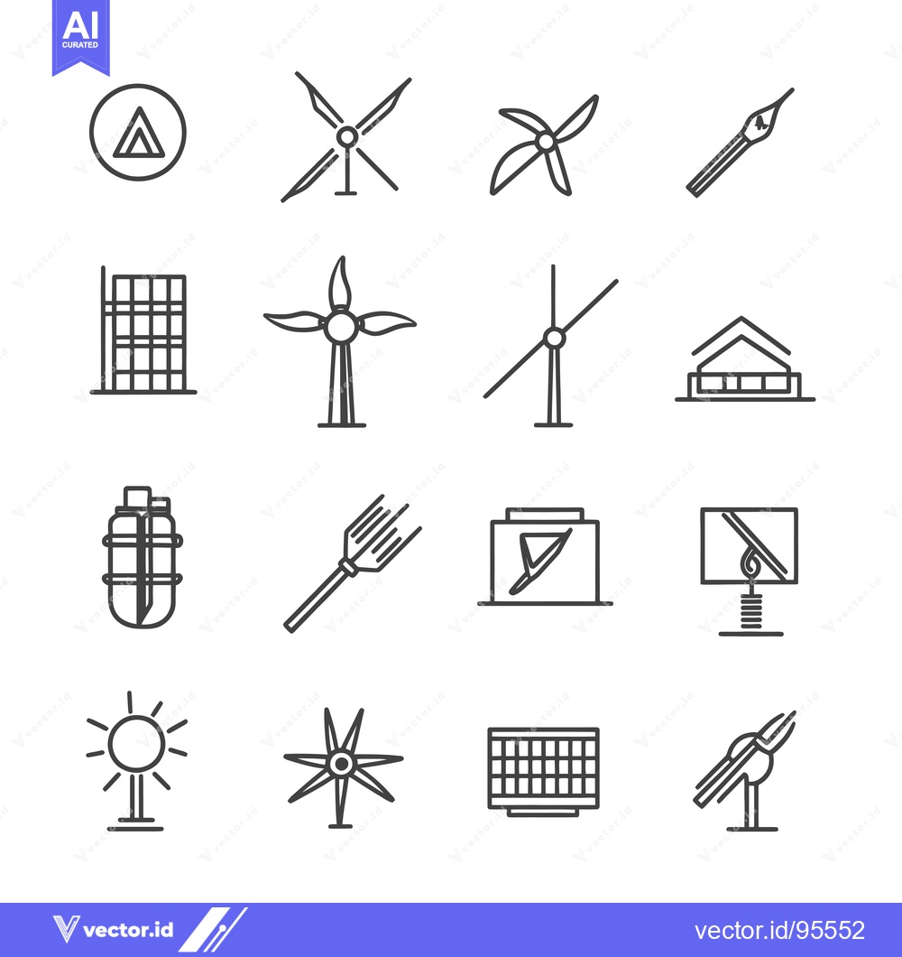 Premium Vector of Set of Line Icons Related to Wind and Solar Energy