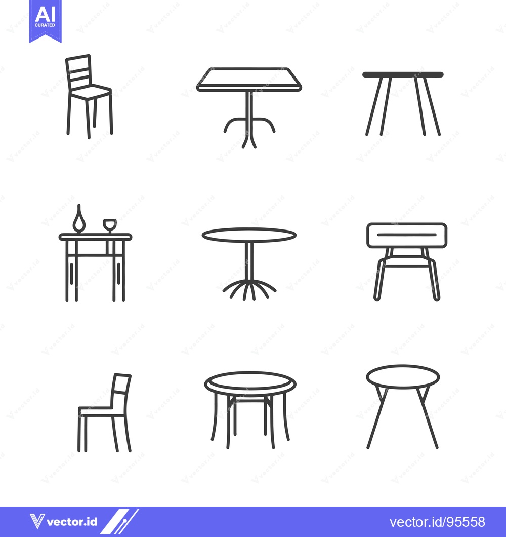 Premium Vector dari Set of Line Icons Representing Chairs and Tables