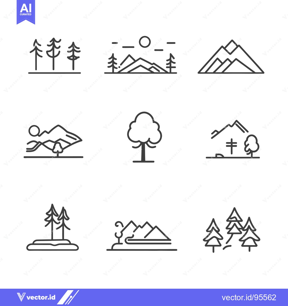 Premium Vector dari Set of Line Icons Representing Different Landscapes