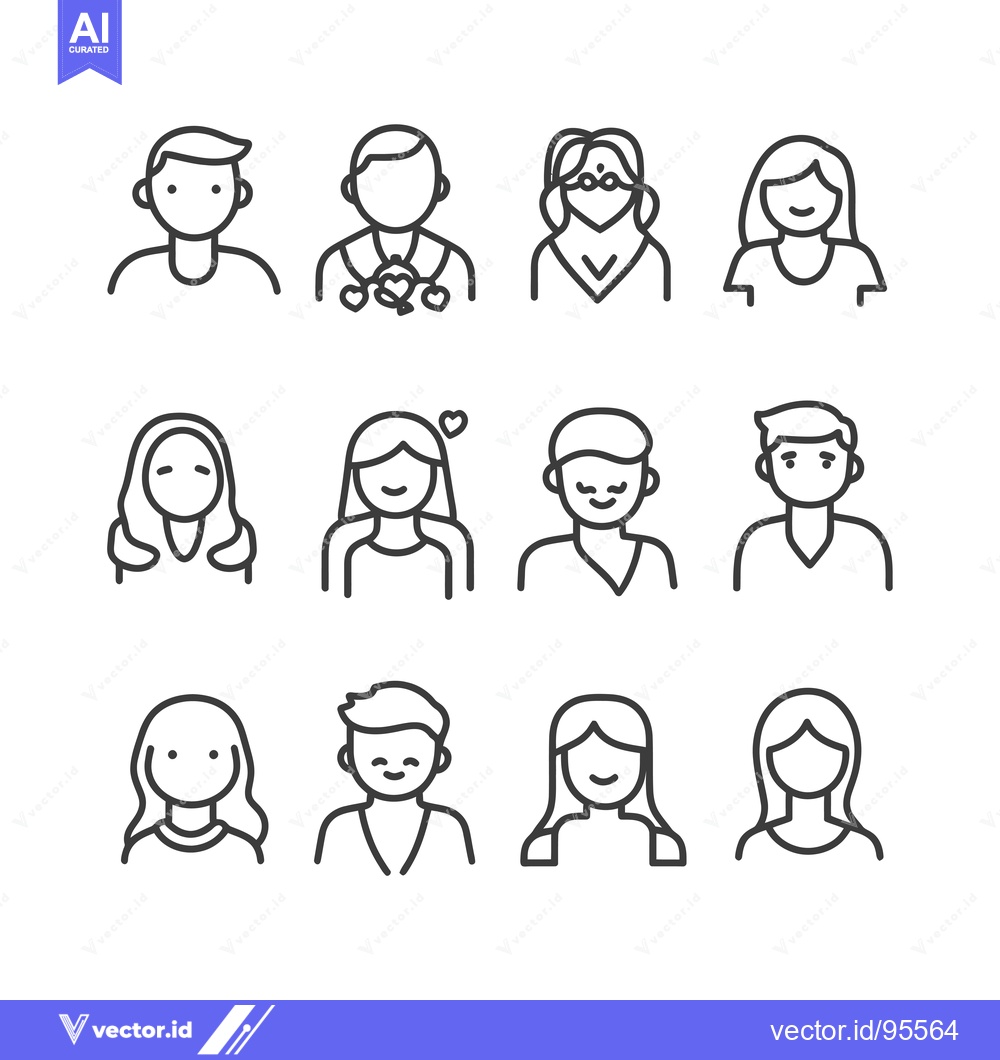 Premium Vector of Set of line icons representing different people's faces