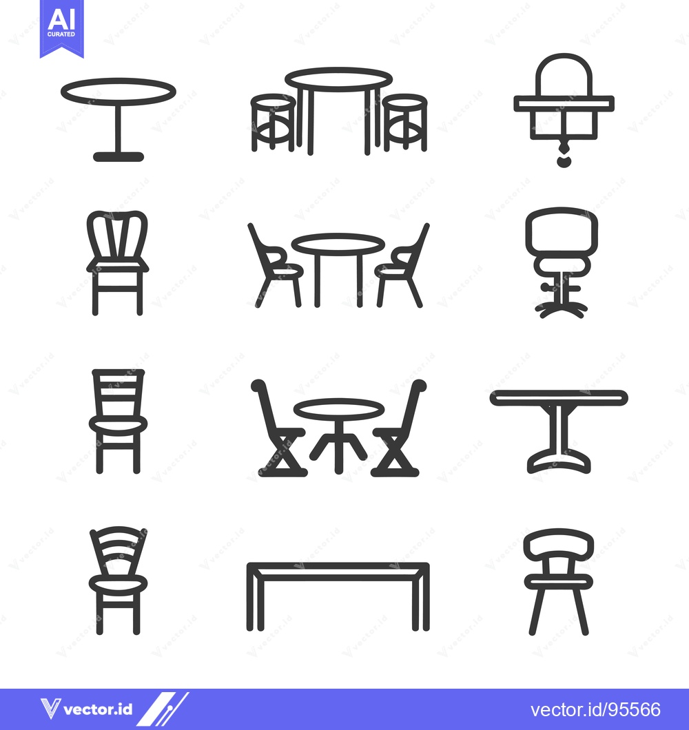 Premium Vector dari Set of Line Icons Representing Different Types of Chairs and Tables