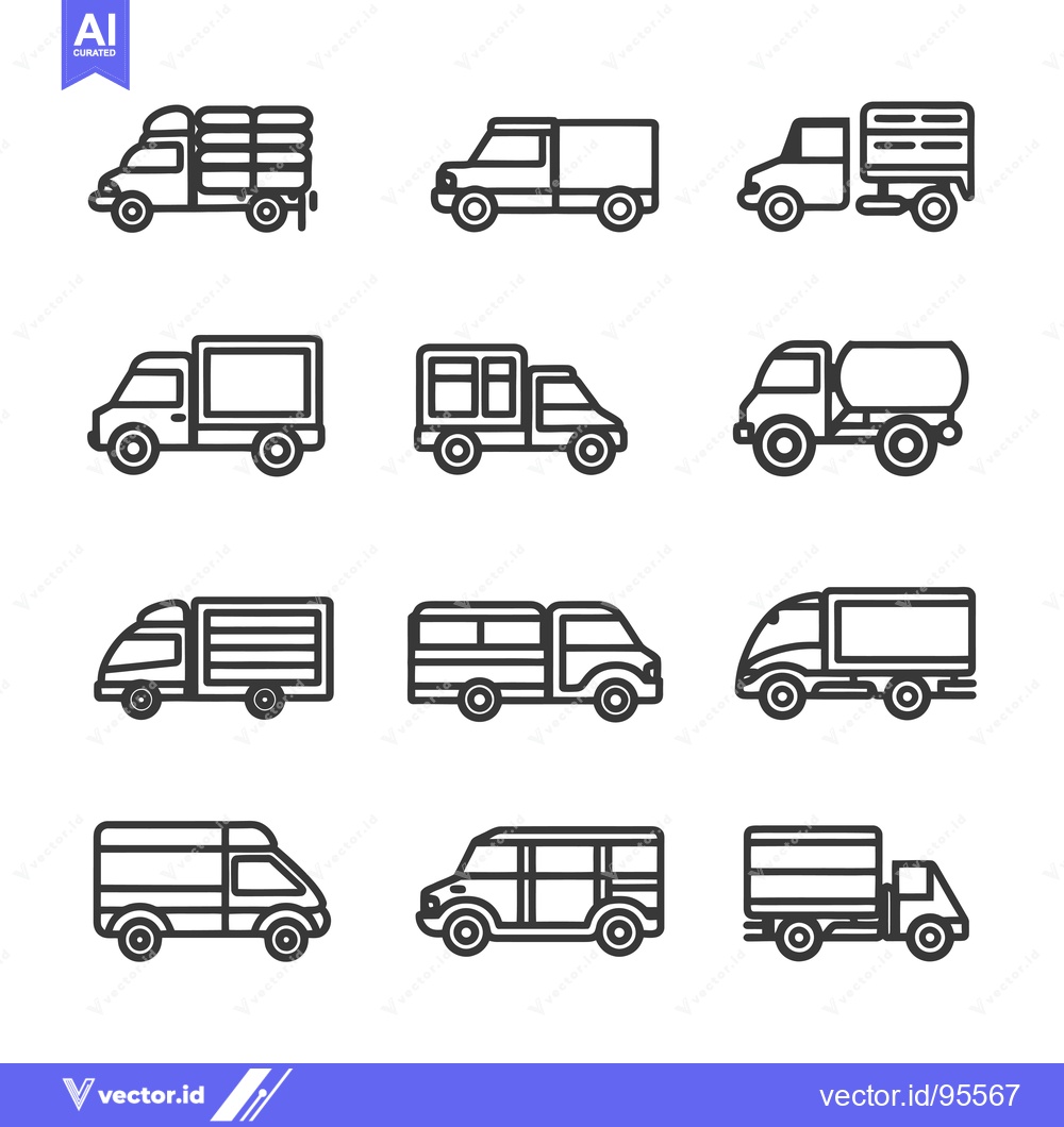 Premium Vector dari Set of Line Icons Representing Different Types of Delivery Trucks
