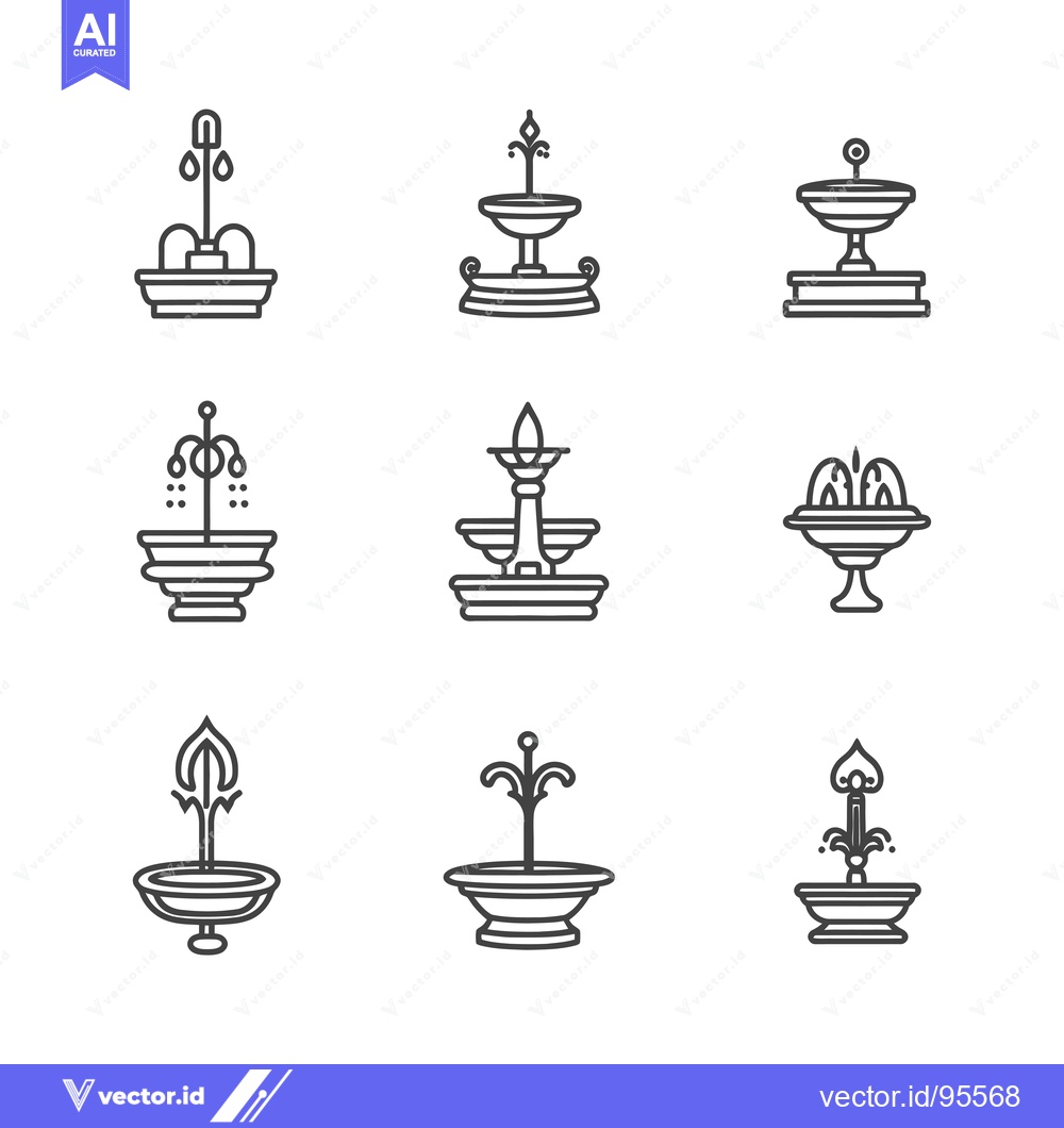 Premium Vector dari Set of Line Icons Representing Different Types of Fountains