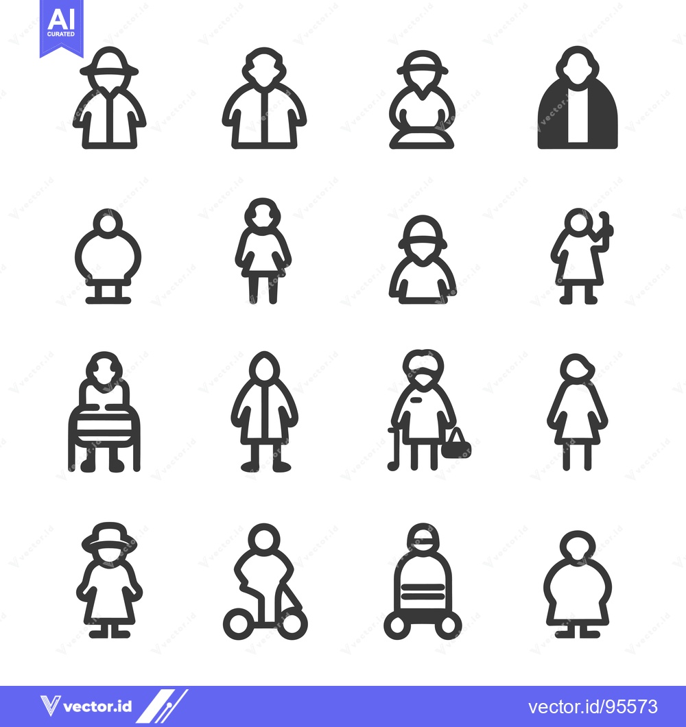 Premium Vector dari Set of Line Icons Representing Diverse Elderly People