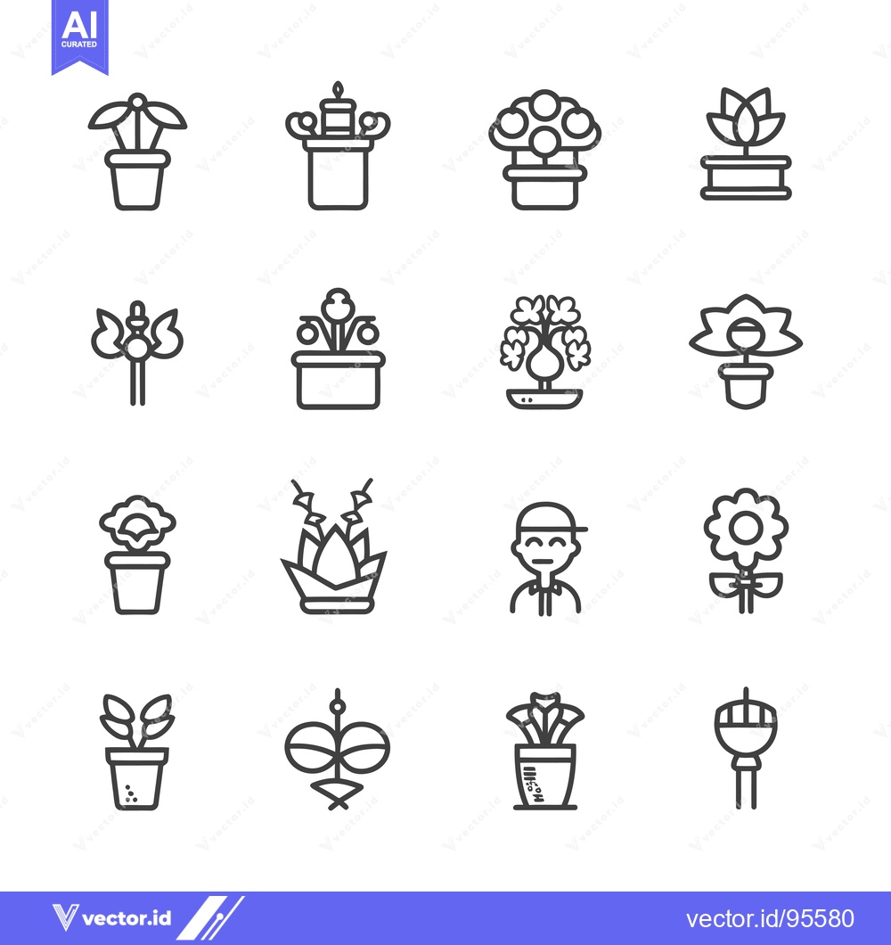 Premium Vector of Set of Line Icons Representing Houseplants