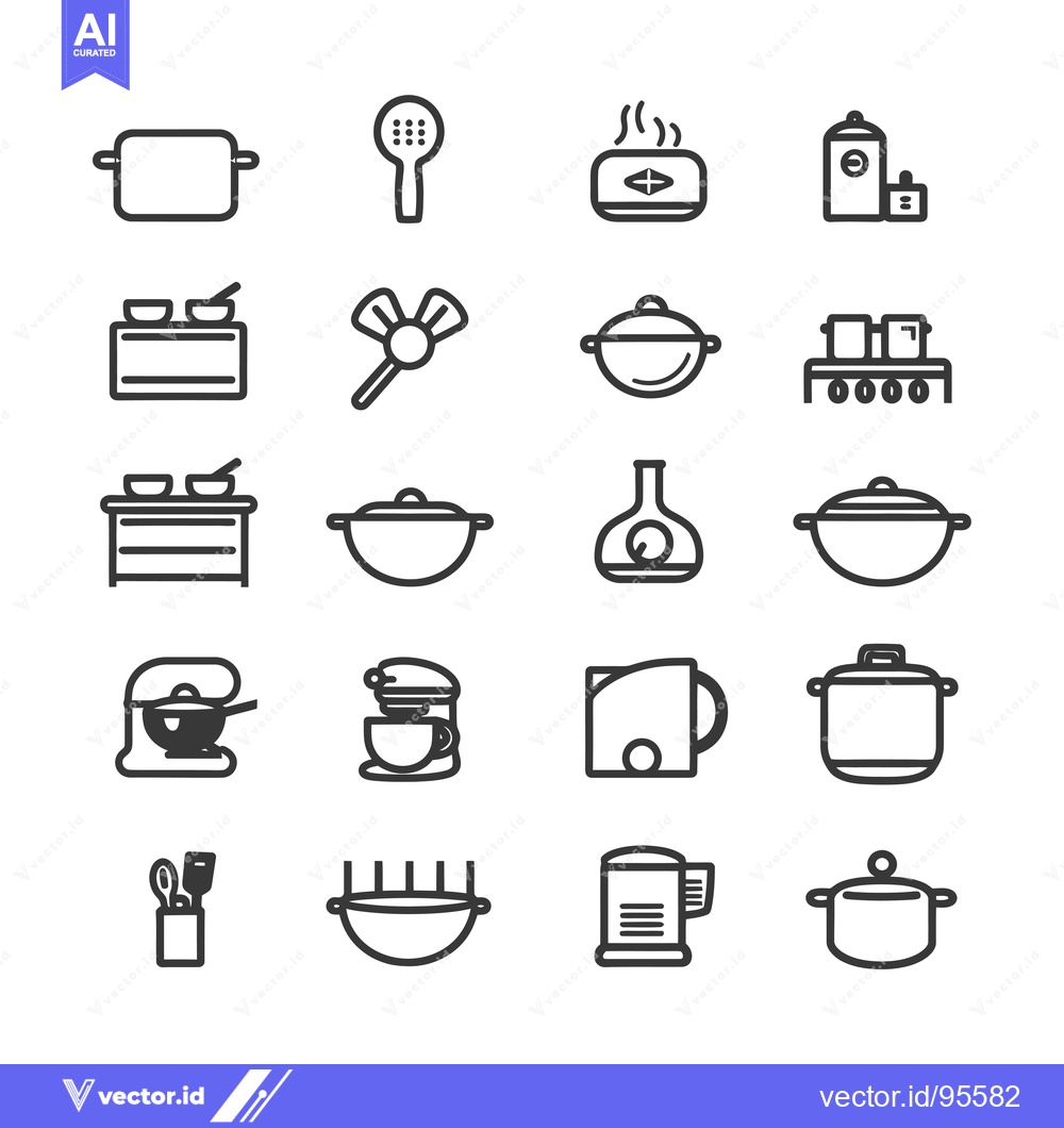 Premium Vector dari Set of Line Icons Representing Kitchen Utensils and Appliances