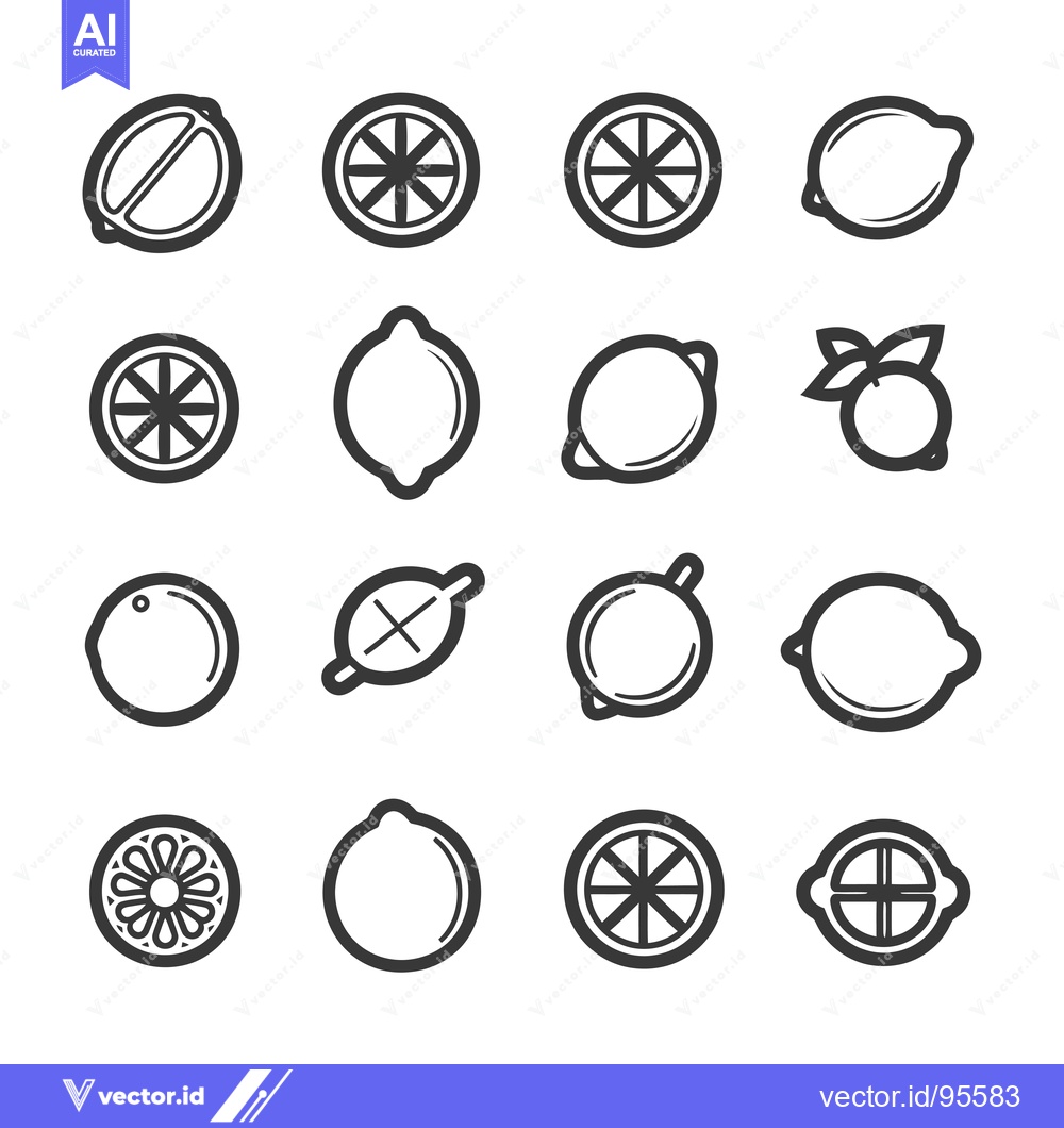Premium Vector of Set of Line Icons Representing Lemons in Various Positions and Slices