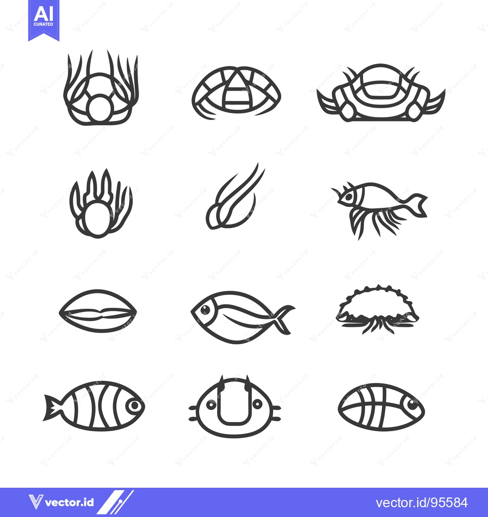Premium Vector dari Set of Line Icons Representing Marine Life and Underwater Creatures