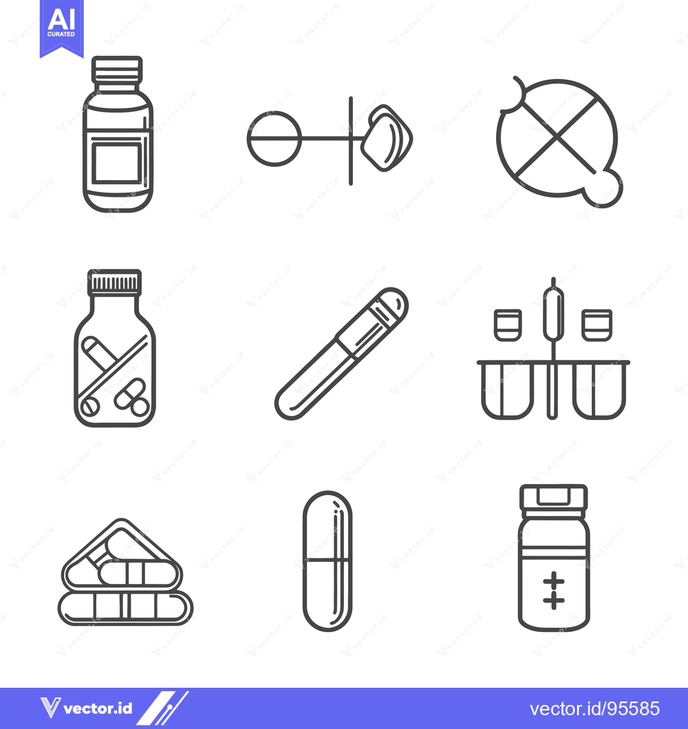 Premium Vector of Set of Line Icons Representing Medical Supplements and Drugs