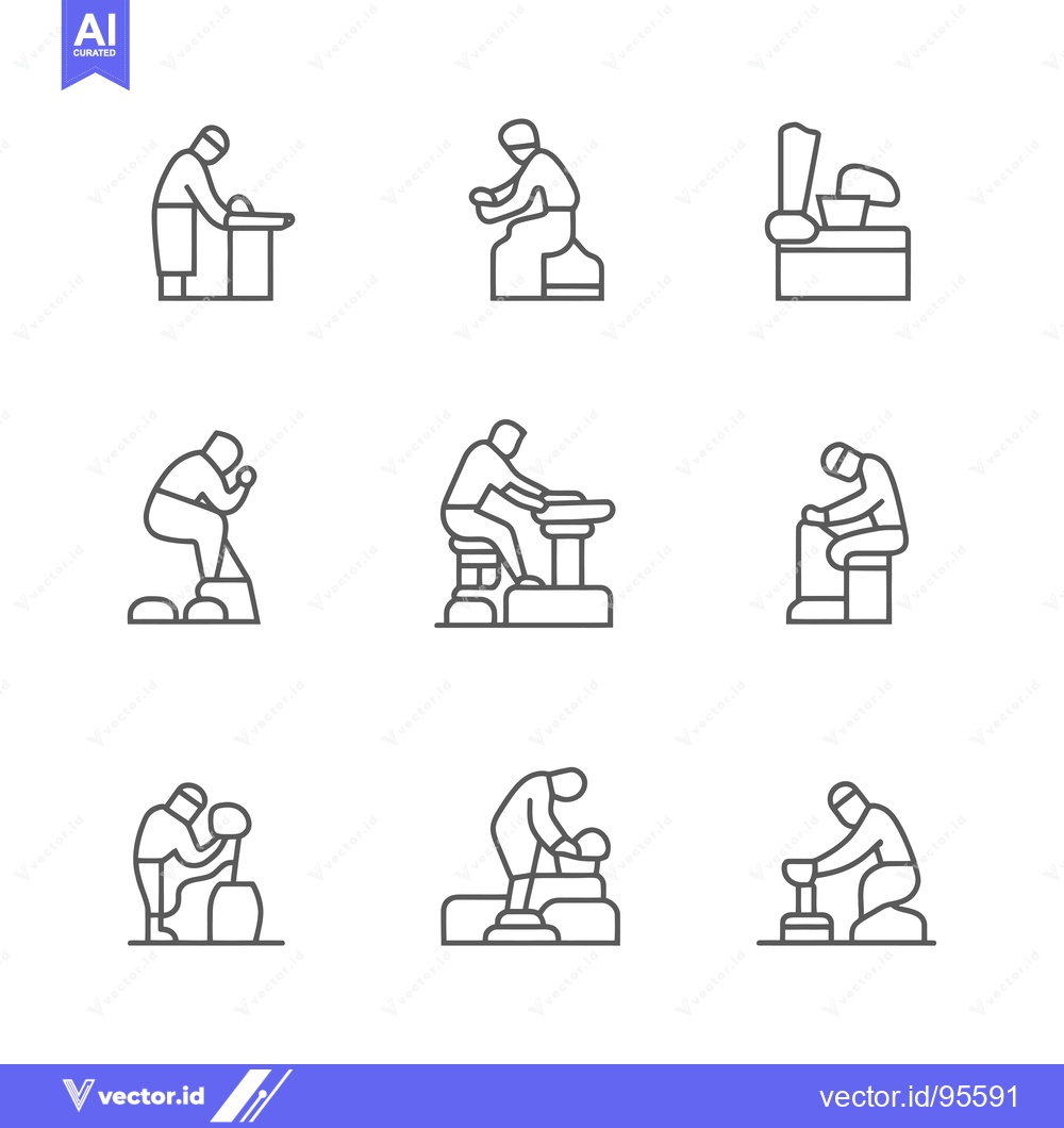 Premium Vector of Set of line icons representing potters working with clay