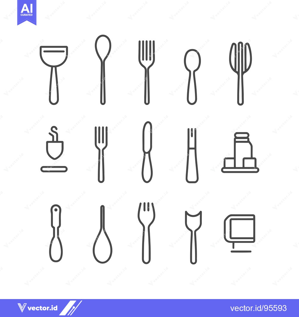 Premium Vector of Set of  Line Icons Representing Utensils and Food Items