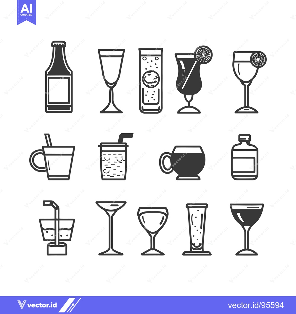 Premium Vector dari Set of Line Icons Representing Various Alcoholic and Non-Alcoholic Bev