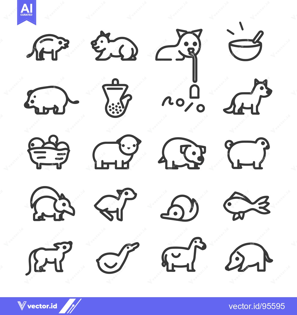 Premium Vector dari Set of Line Icons Representing Various Animals and Objects